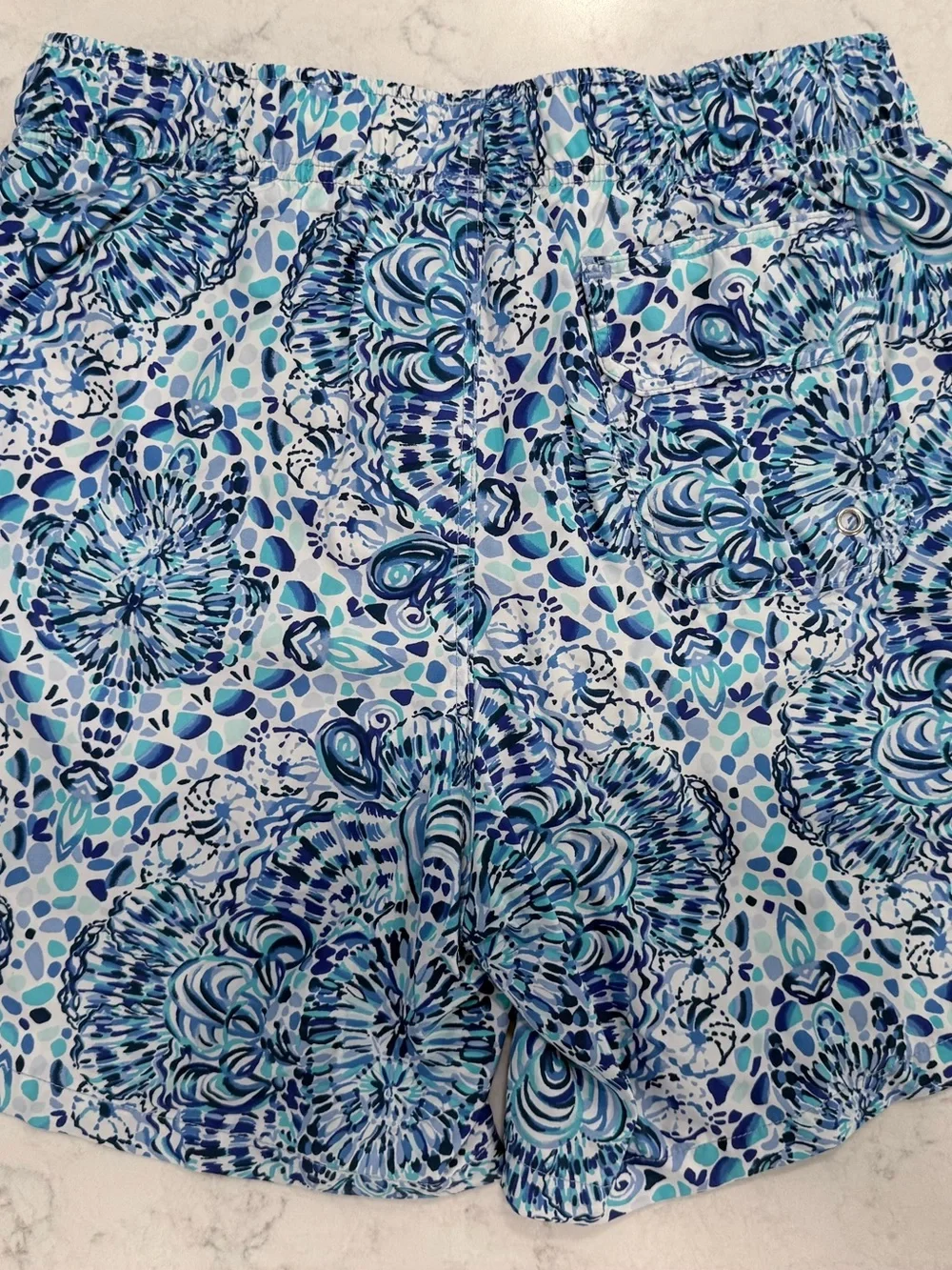 Lilly Pulitzer Blue Multi Swim trunks. Small, excellent condition!